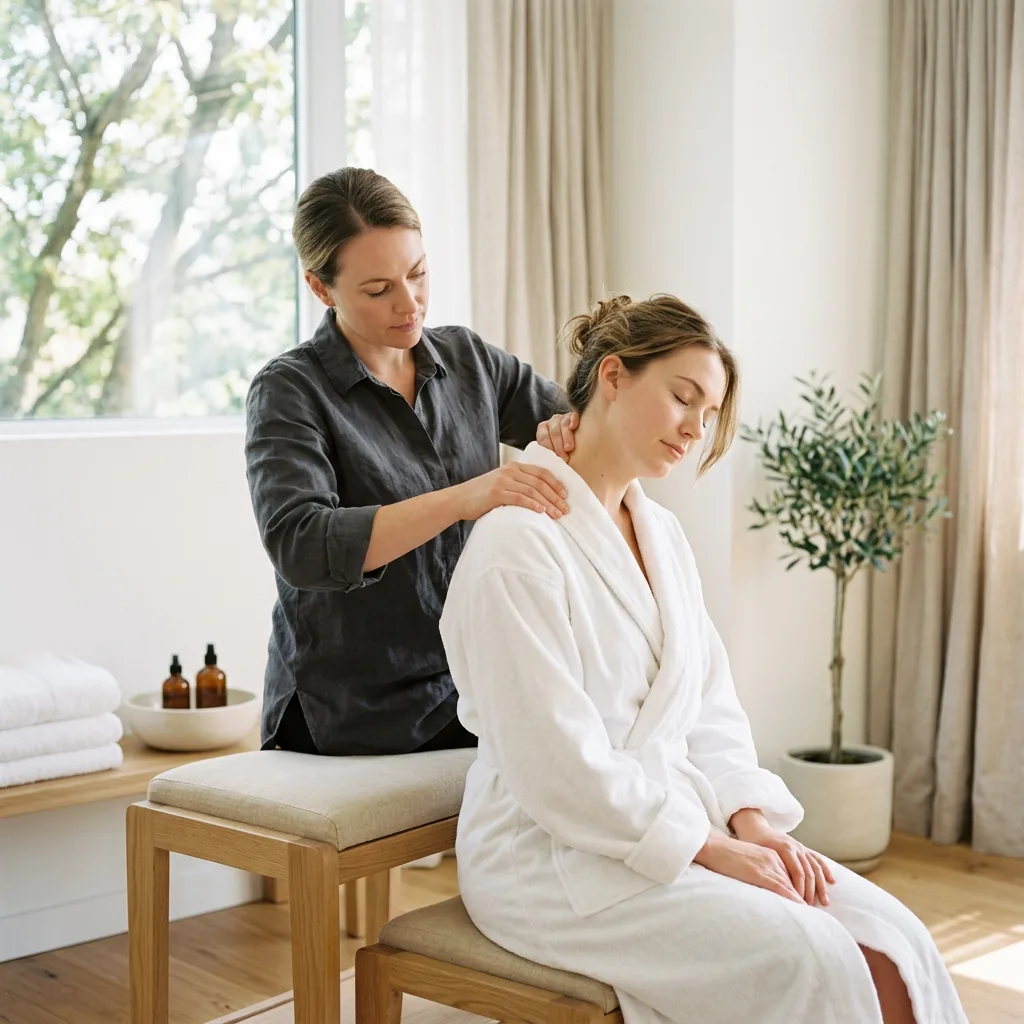 thumb pressure worked between a client's shoulder blade and spine